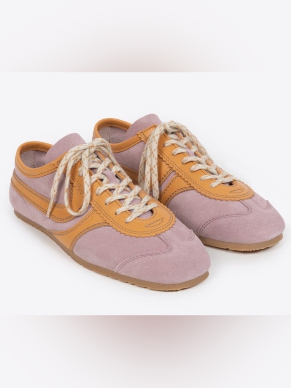 Dries Van Noten Leather-trimmed Suede Blush Yellow Low Top Sneakers 37 NWT - Picture 2 of 12